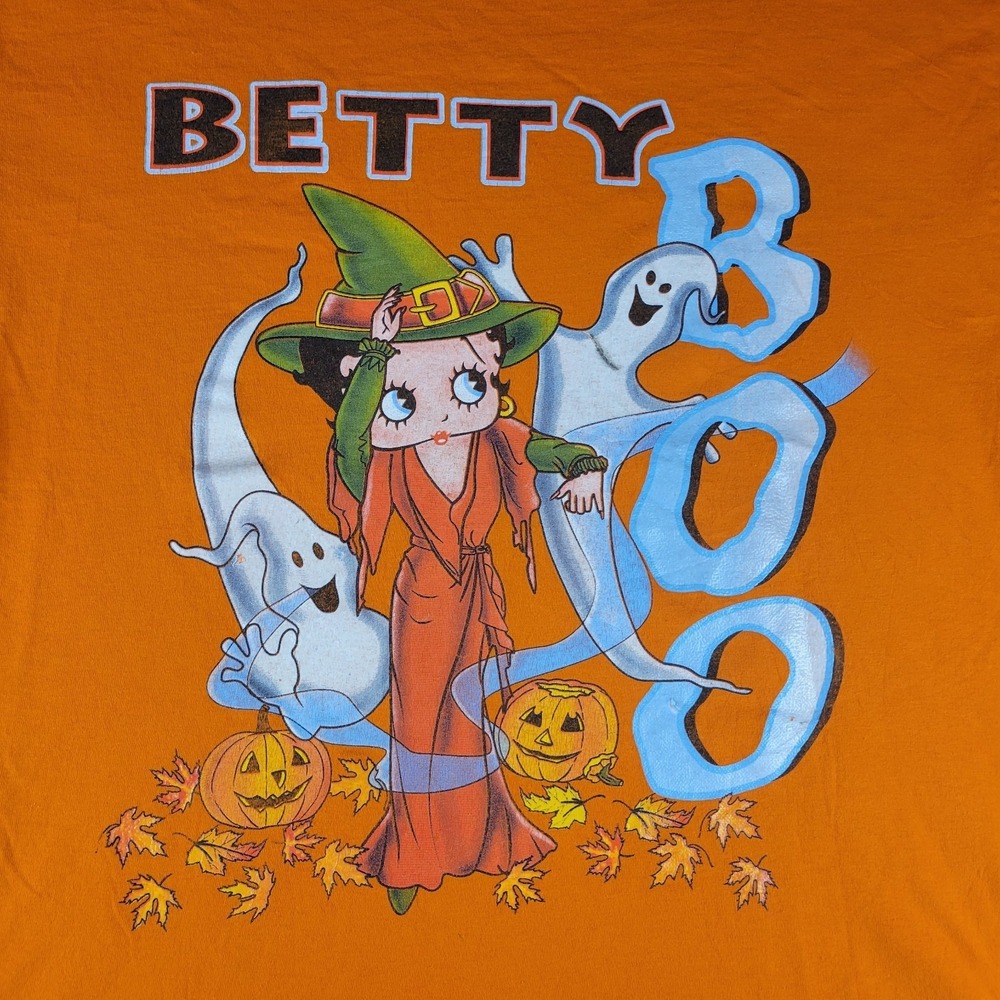 VTG Betty Boop Boo Halloween T-Shirt XL Orange Y2K Witch Pumpkin Ghost 2000